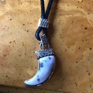 White Buffalo Sterling Silver Leather Necklace